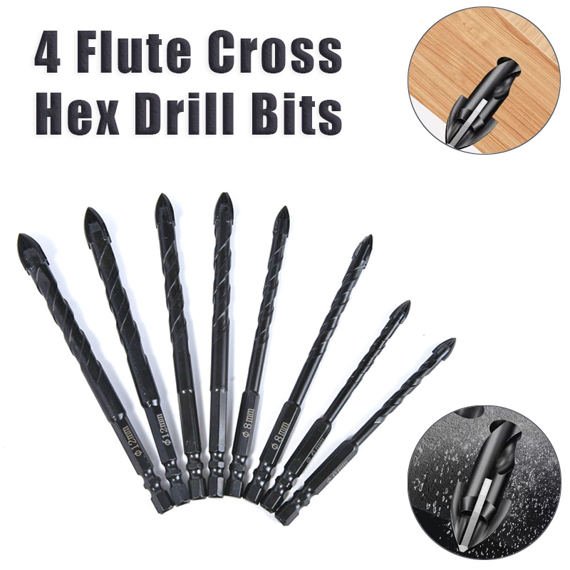 3-12mm Cross Hex Tile Drill Bits Set for Wood Glass Plastic Ceramic  Concrete Hole Opener Brick Hard Alloy Triangle Bit Tools Kit