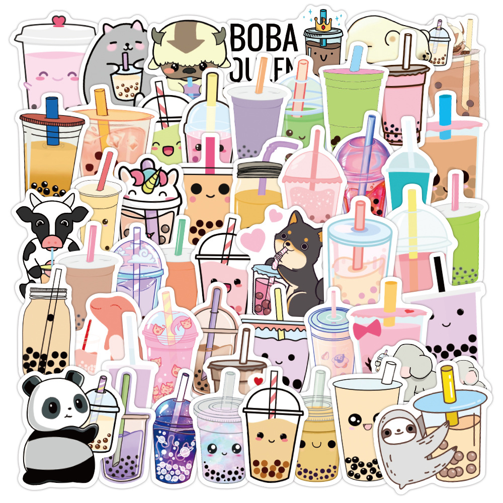  Bubble Tea Stickers,Cartoon Beverage Decals Flavor