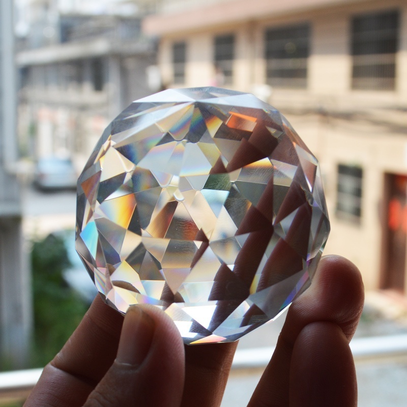 Feng Shui Clear Cut Crystal Sphere Faceted Gazing Ball Prisms