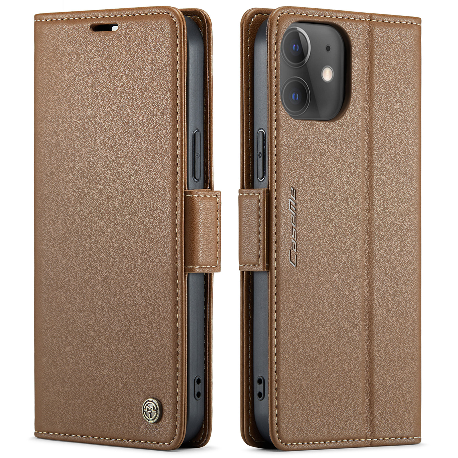 CaseMe iPhone 12 Pro Max Zipper Leather Wallet Case with RFID Blocking Brown