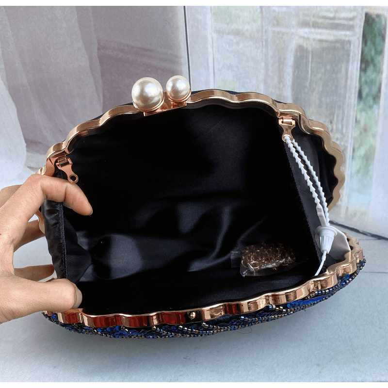 Black Feather Purse Clutch with Jeweled Clasp