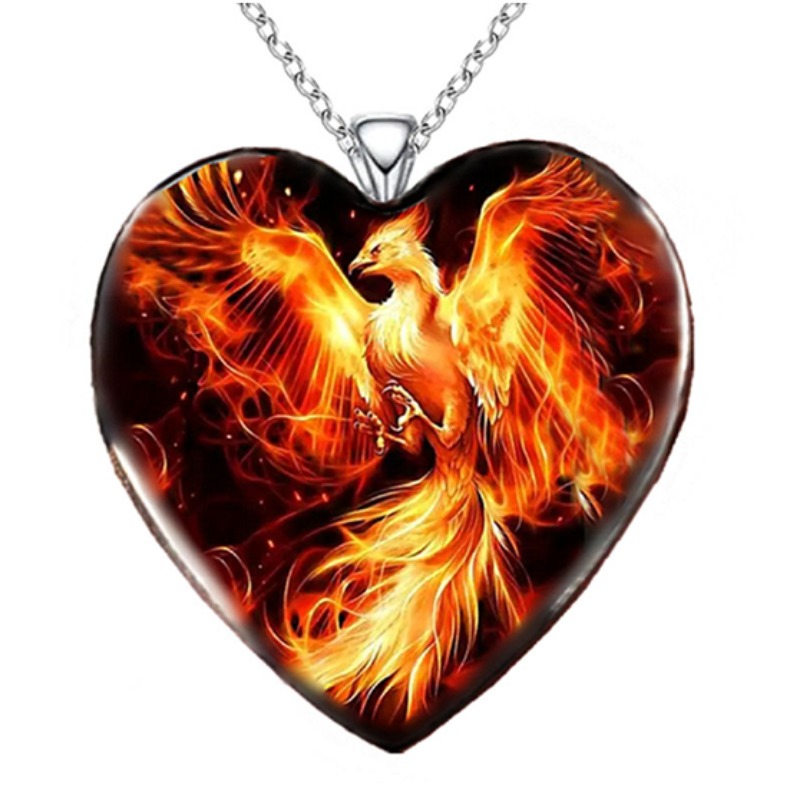 exquisite heart shaped phoenix pattern alloy pendant necklace hip hop punk y2k phoenix rising from the flames necklace jewelry ideal choice for gifts