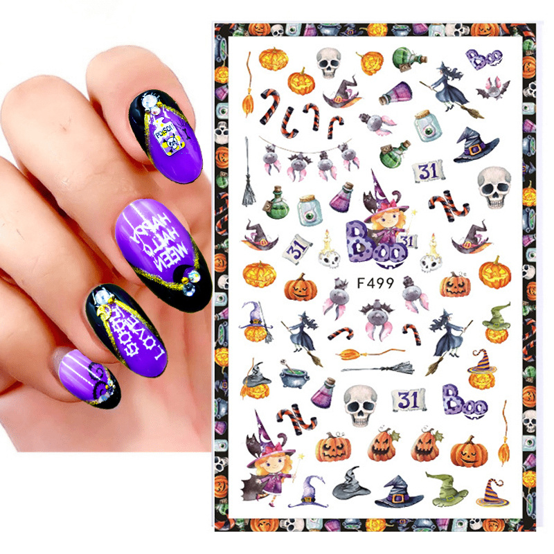 6 Sheets Gothic Nail Art Stickers Decal 3D Goth Horror Nail Art