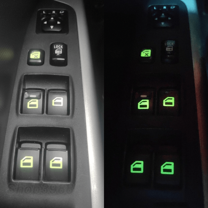 2pcs Car Window Button Luminous Sticker Switch Night Fluorescent Decals