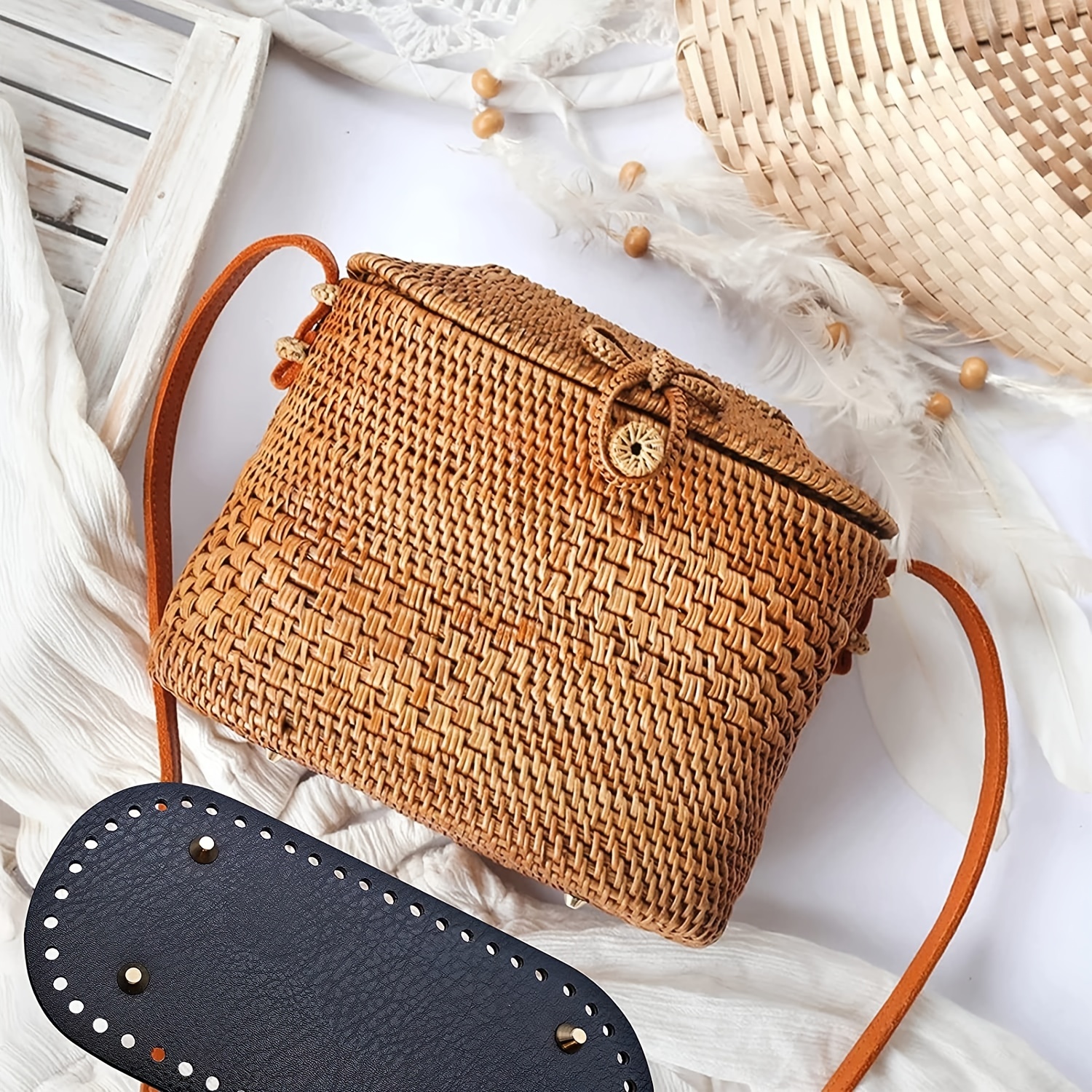 

1pc Handmade Woven Oval Bag Bottom, Pu Leather Bag Bottom Holder, Diy Handbag Oval Bottom Plate Holder, Crochet Tools, Black/brown, Diy Bag Handbag School Bag Purse Accessories