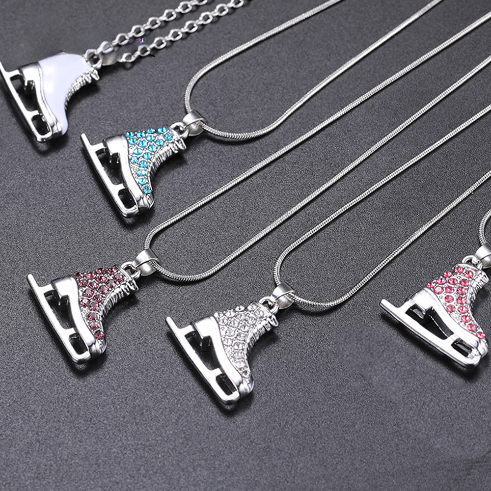 

1pc Zircon 3d Ice Skate Shoe Necklace White Enamel Blue Pink Crystal Pendant Gift For Man Women Girl For Chain Jewelry