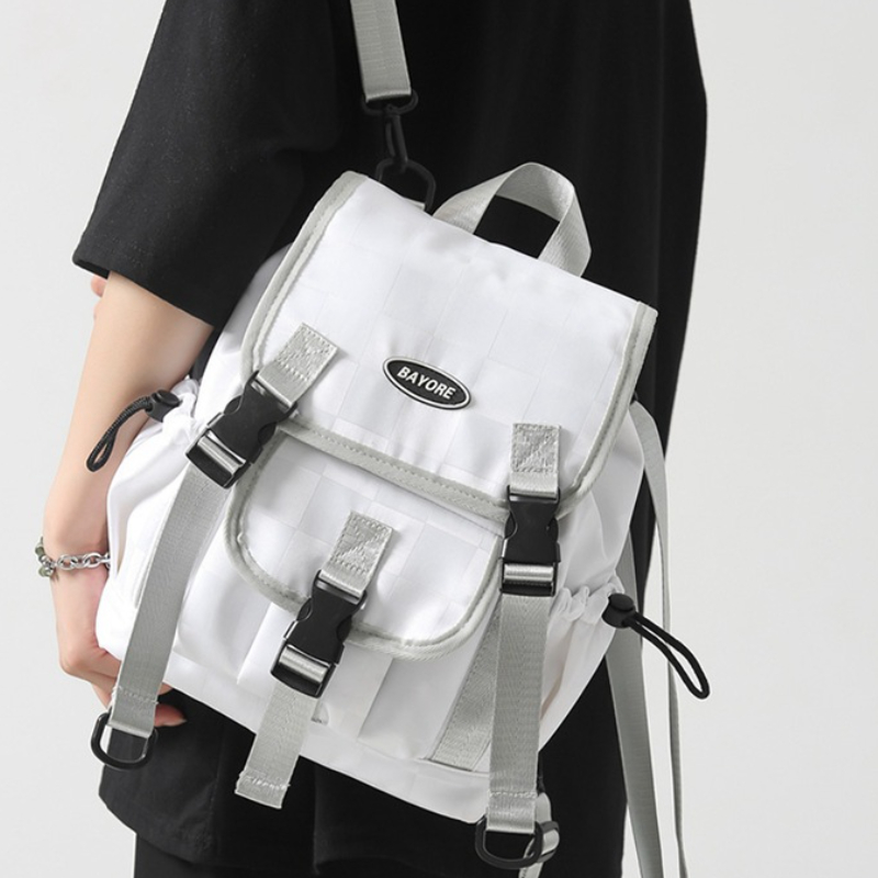 New Preppy Style Double Shoulder Bag Student Backpack, Simple And Casual  Outdoor Couple Backpack, Simple White Drawstring Bag, Fashion Plaid Pattern  Bag - Temu Cyprus