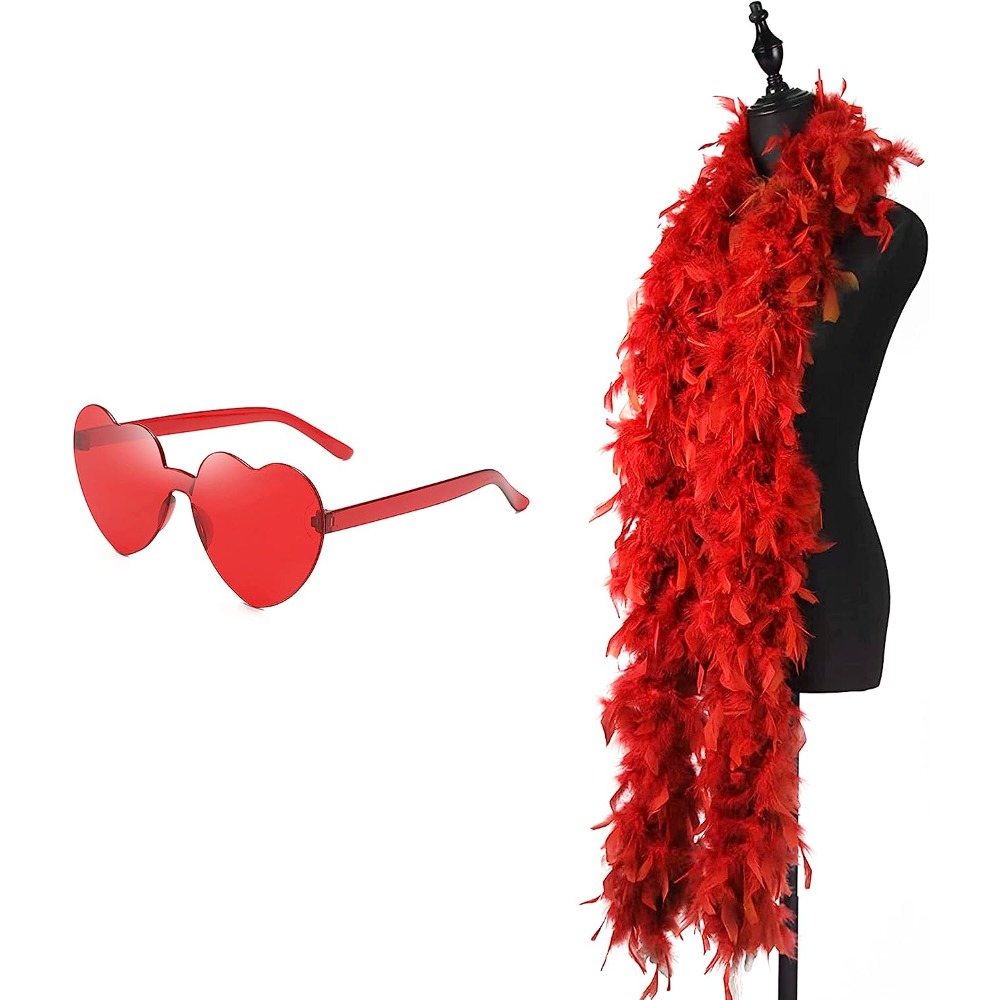 6.6ft/2M Feather Boa With Heart Rimless Sunglasses Party Fancy Feather Scarf  US