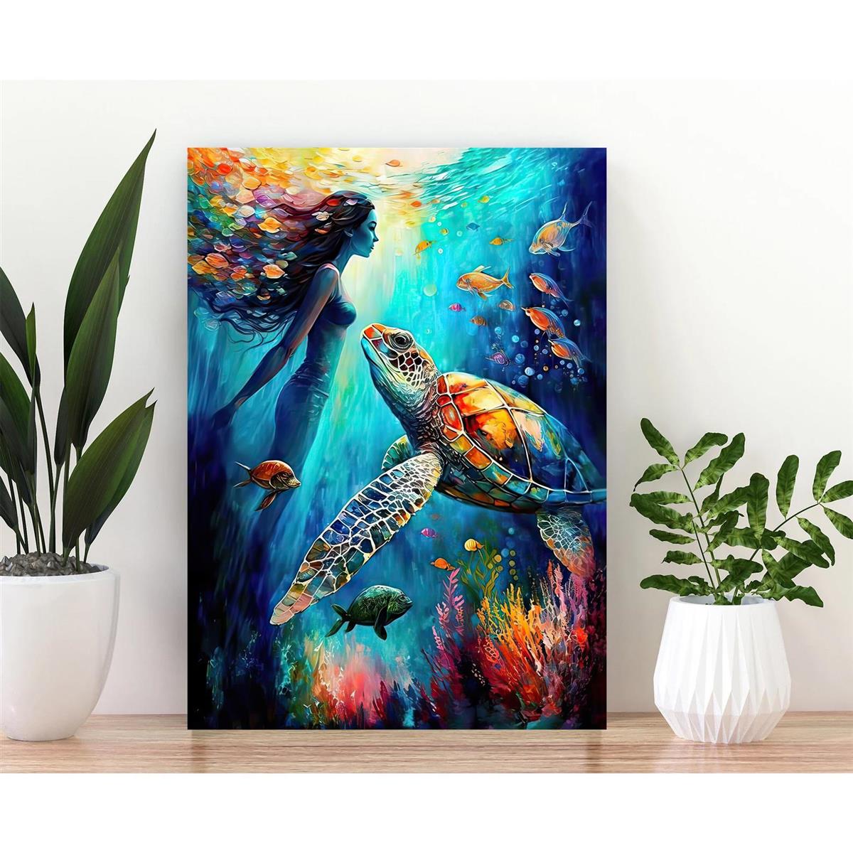 Canvas Poster Fantastic Art Mermaid Decor Sea Turtle Lover - Temu