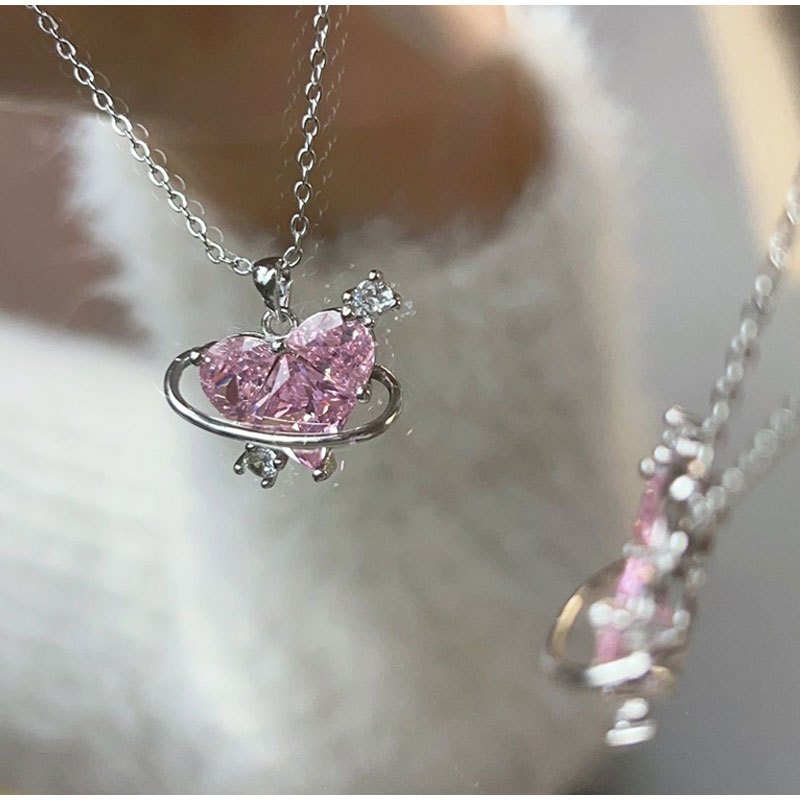 Love Planet Necklace Heart Rhinestone Charm Necklace - Temu