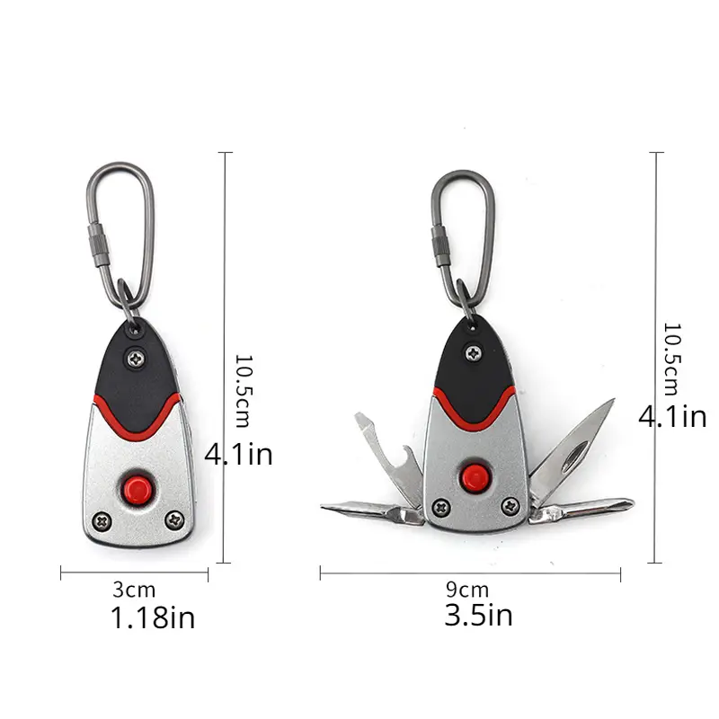 multi functional keychain knife outdoor 6 in 1 folding mini screwdriver stainless steel tool knife with led keychain 4