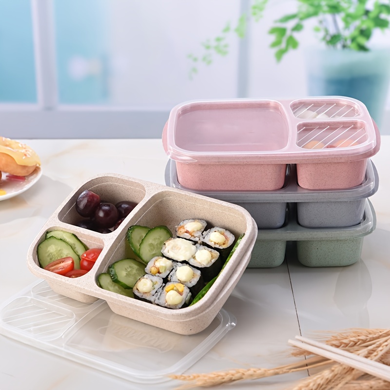 1pc Microwaveable Heatable Bento Lunch Box, High Capacity Reusable 3  Compartments Food Containers, Leak-proof Food Container Storage Box Outdoor  Fishing Camping Home Kitchen Accessories For Adults & Kids