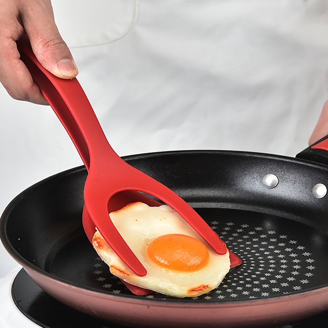 2-in-1 Silicone Omelette Spatula, Fried Egg Spatula, Egg Tongs