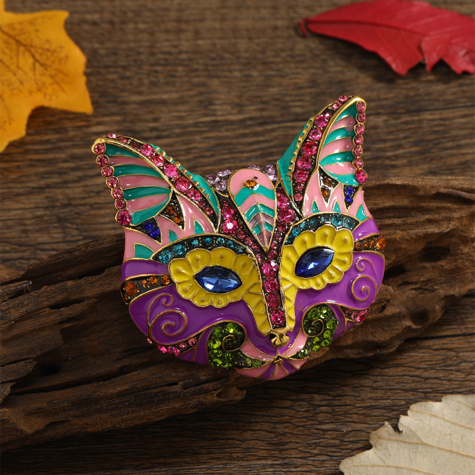 Vintage Cat Shape Brooch, Inlaid Crystal Accessory