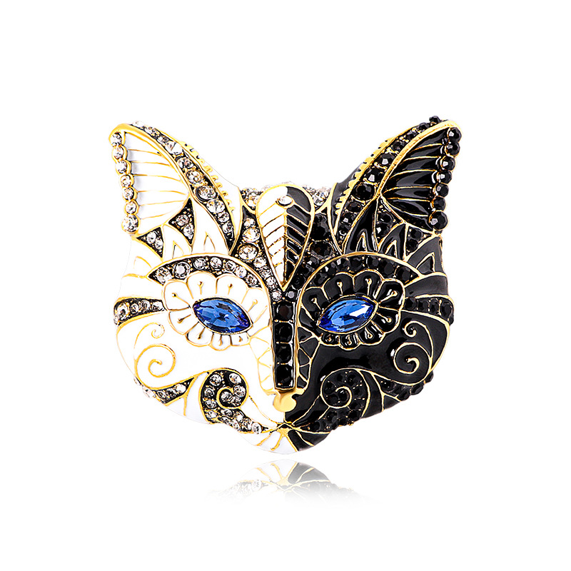 Vintage Cat Shape Brooch, Inlaid Crystal Accessory
