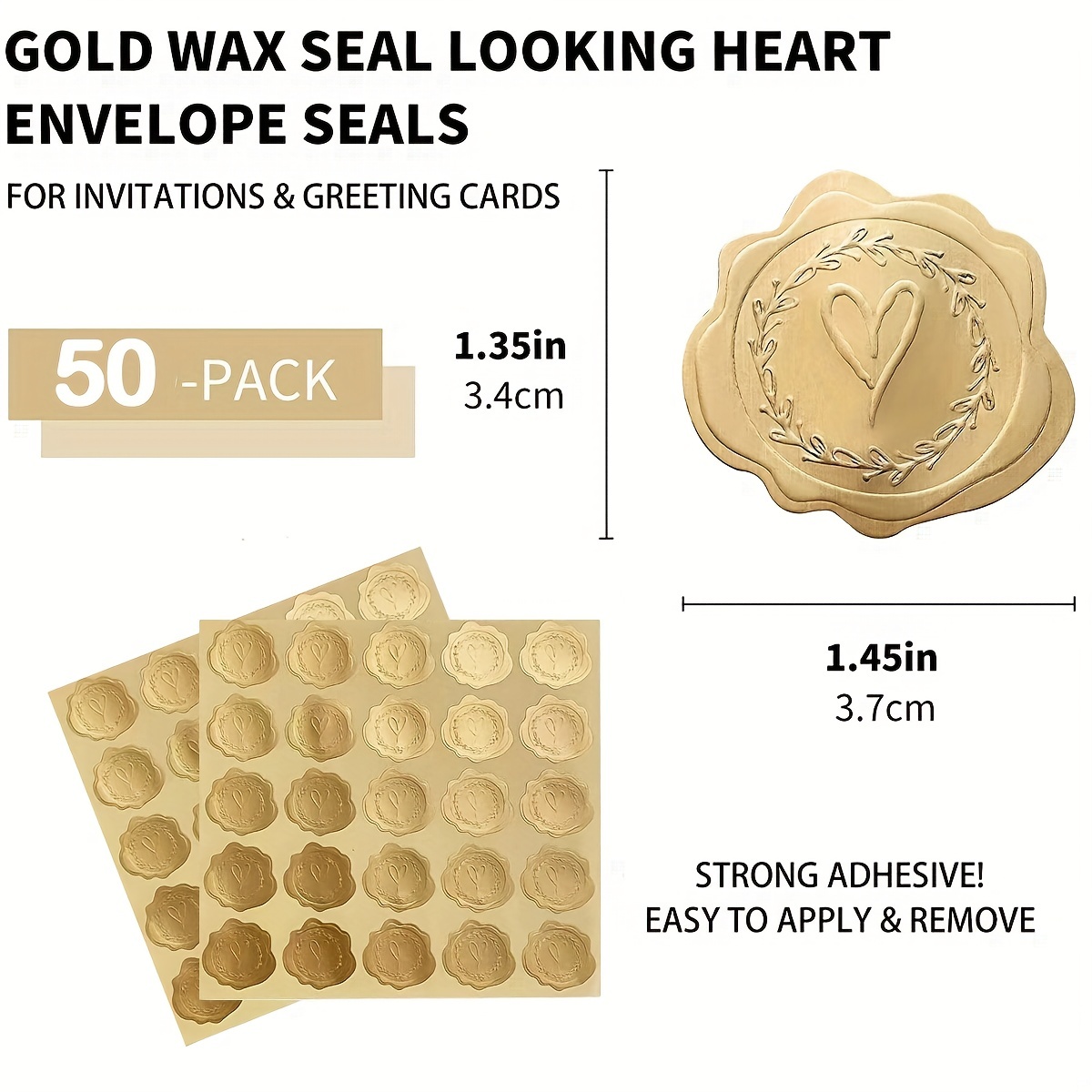 Pack Of 25, Gold Embossed Wax Seals Look Heart Envelope Seals, Wedding  Invitations/Greeting Cards/Party Favors, Self Adhesive, Summer Decorations,  Par
