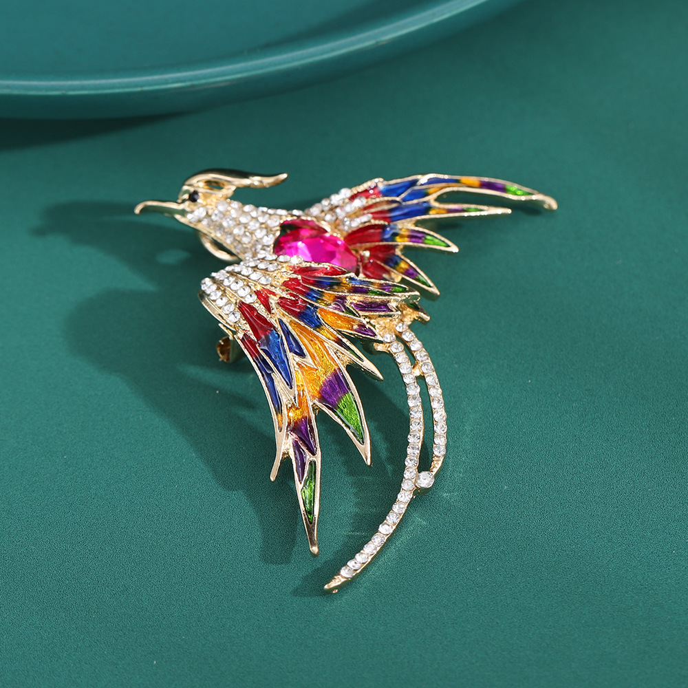 Women's Brooches Pins with Colorful Rhinestone Metal Phoenix