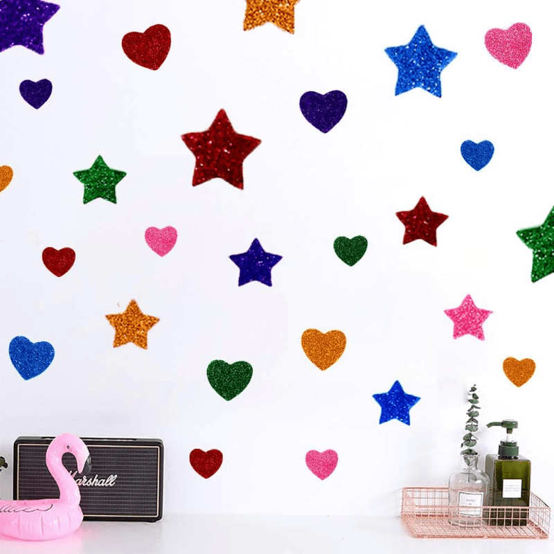 Colorful Love Hearts Glitter Foam Self Adhesive Stickers - Temu