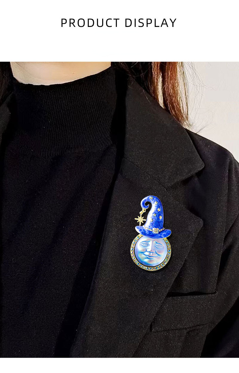 yorqin oy sehrgar shlyapa emal brosh pin qiziqarli kulgili brosh klip yelka pin belgilari kiyim sumka ryukzak kurtka jozibador partiy sovgʻa tafsilotlari 5