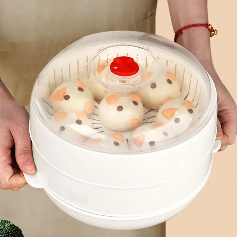 1pc 1 2 Layer Round Plastic Food Steamer With Lid Water Dumpling Microwave  Rice Cooker Steaming Grill Kitchen Accessories, Shop On Temu And start  Saving