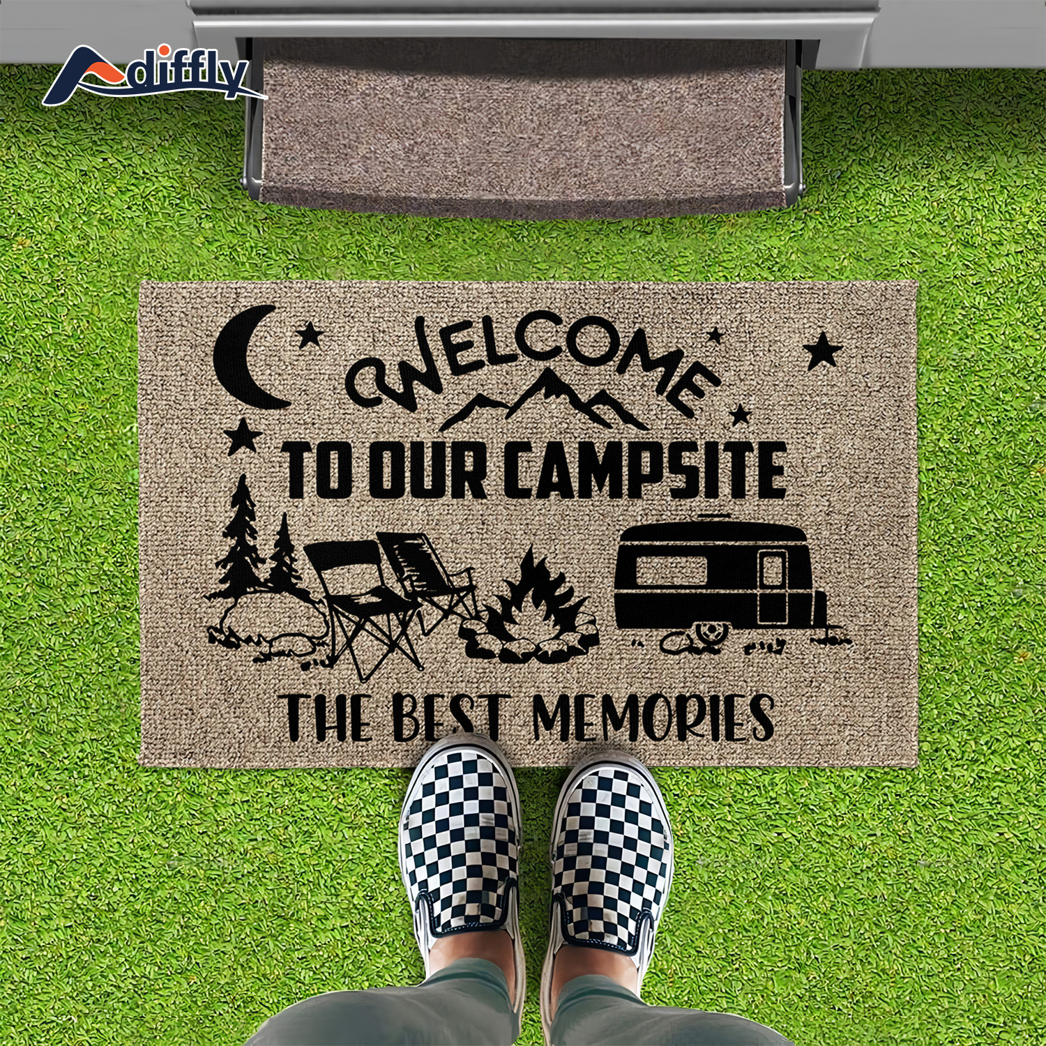 Welcome To Our Campsite Decor Indoor Outdoor Doormat, Camper Front