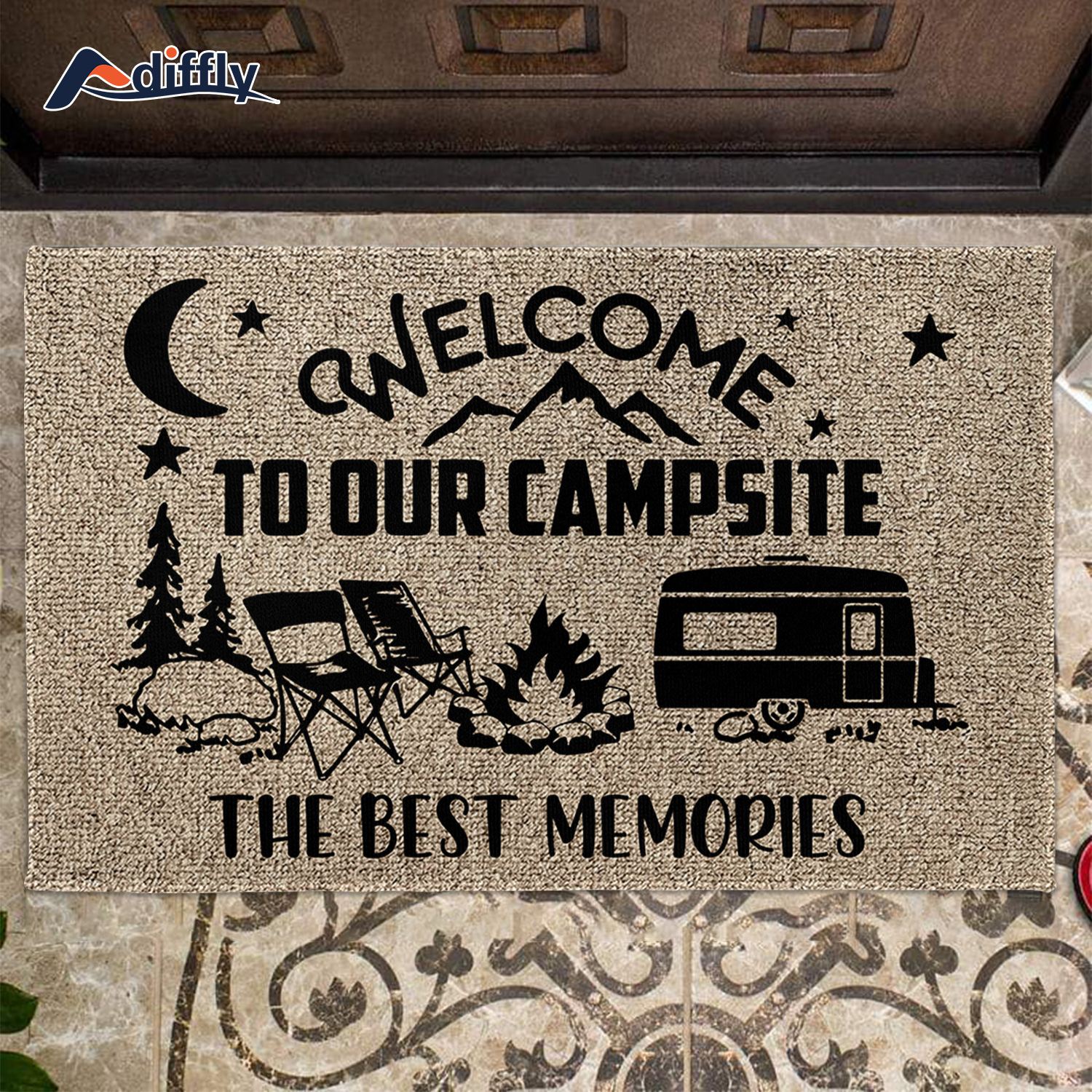 Welcome To Our Campsite Decor Indoor Outdoor Doormat, Camper Front
