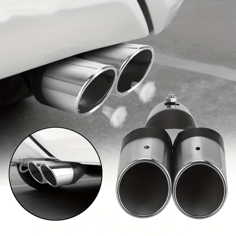 

Car Decoration Chrome Tail Pipe Car Styling Universal Car Exhaust Trim Muffler Pipe Tail Stainless Steel Curved Double Outlet