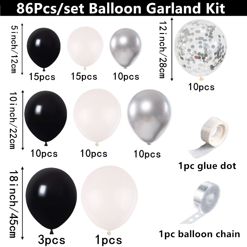 Other Event Party Supplies Set Black White Balloons Garland Arch Kit Latex  Silver Chrome Globos Happy Year Birthday Decorations 230504 From Deng10,  $14.54
