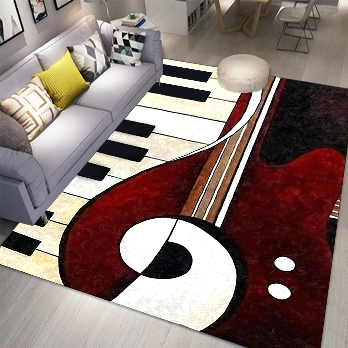 Tapis Tapis Musique Symbole Piano Clé Noir Blanc Rond Antidérapant