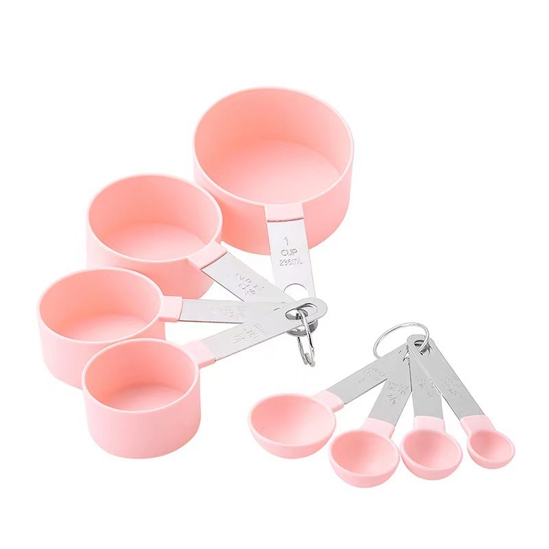 Pink Measuring Cups and Spoons Set - Sturdy 8PC Pink & Gold