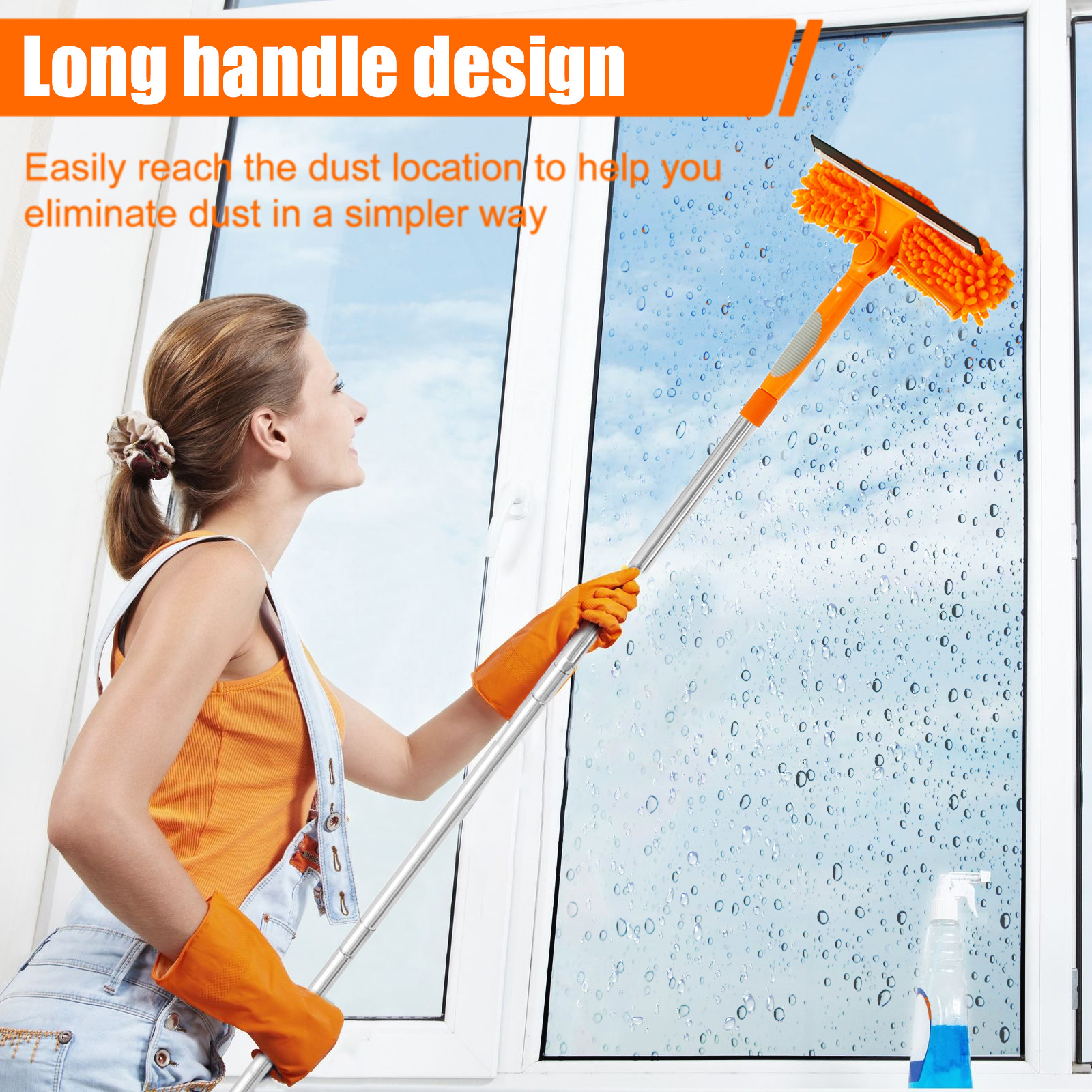 U-TYPE TELESCOPIC HIGH RISE WINDOW CLEANER GLASS DUST CLEANING BRUSH  SQUEEGEE