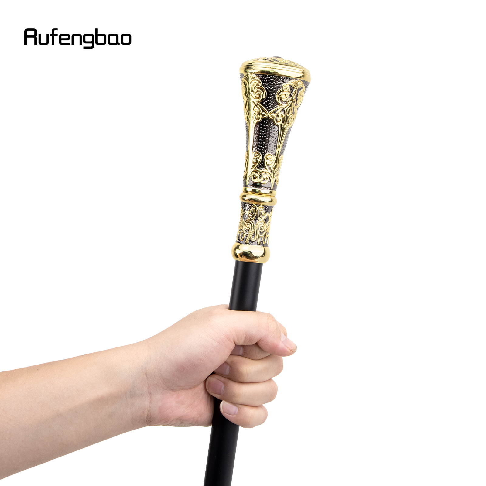 Golden Black Luxury Flower Round Handle Trendy Walking Stick