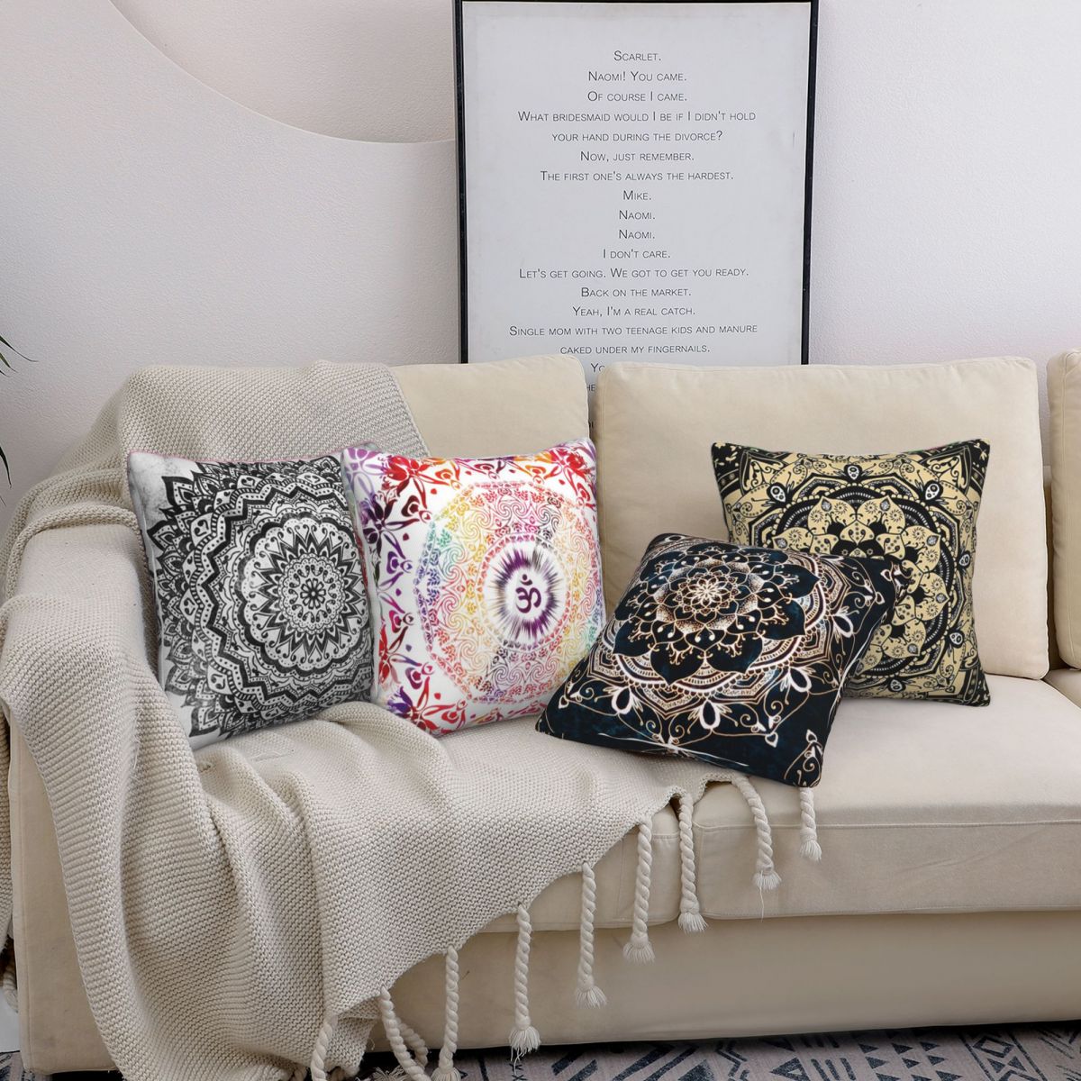 Oriental Throw Pillow for Couch, Bohemian Decorative Sofa Pillows