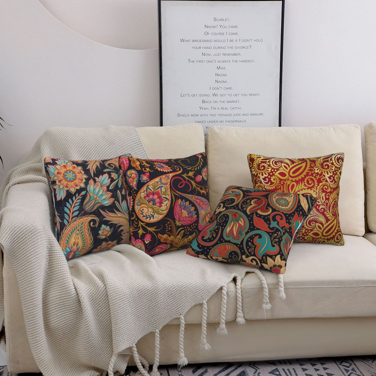 Oriental Throw Pillow for Couch, Bohemian Decorative Sofa Pillows