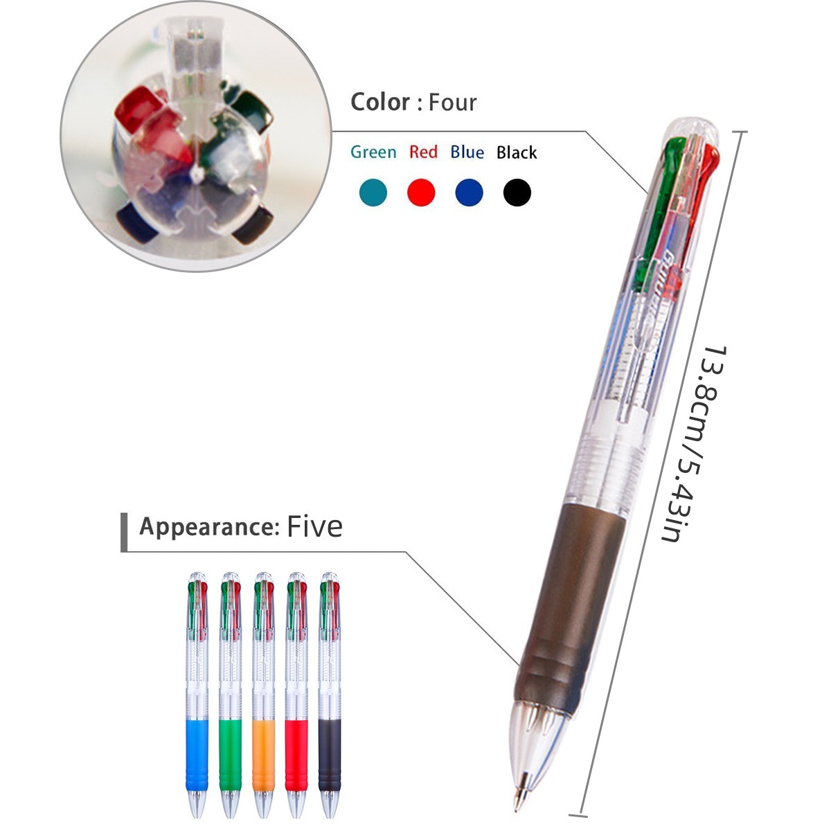 Stylos à bille colorés 12 pièces, stylo à bille multicolore 4 en 1 de 0,7  mm, pointe fine, stylos à bille rétractables 4 couleurs, fournitures scolair