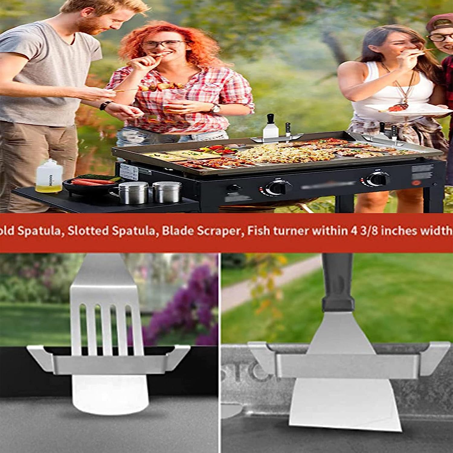 2 Pcs Griddle Spatula Holder Design Stainless Steel Grill