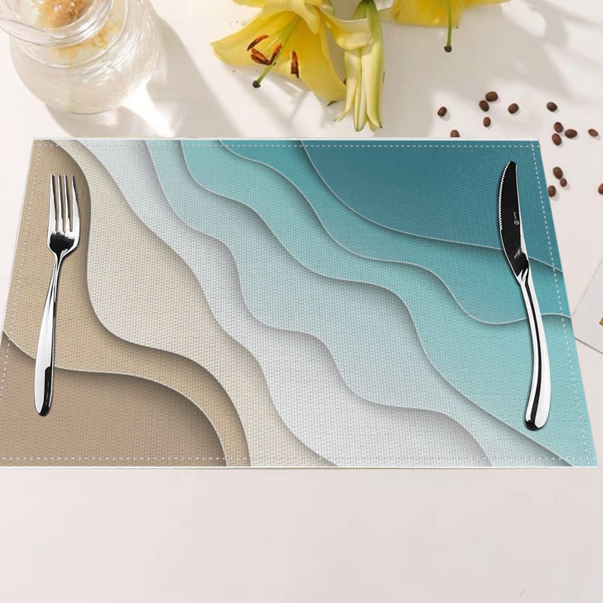 Blue Linen Placemats Abstract Modern Teal Placemat Set of 4
