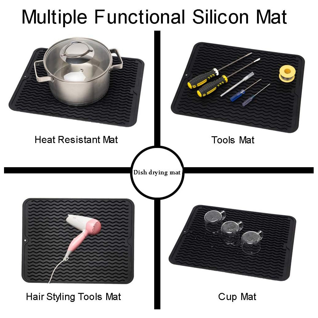 Silicone Dish Drying Mat Multiple Usage Anti-slip Soft Silicone Coaster  With Water Collector Heat-resistant Square Table Placemat Kitchen - Temu