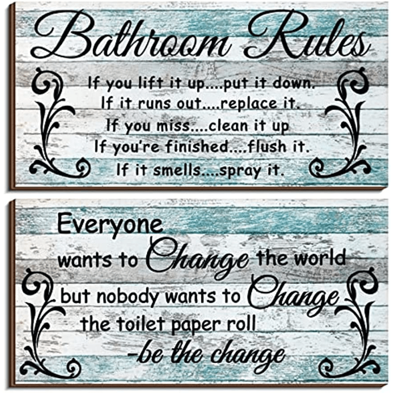 

2pcs Wall Decor, Bathroom Rules Flower Wall Art, Funny Farmhouse Toilet Rustic Wooden Signs For Shops&stores&hotels