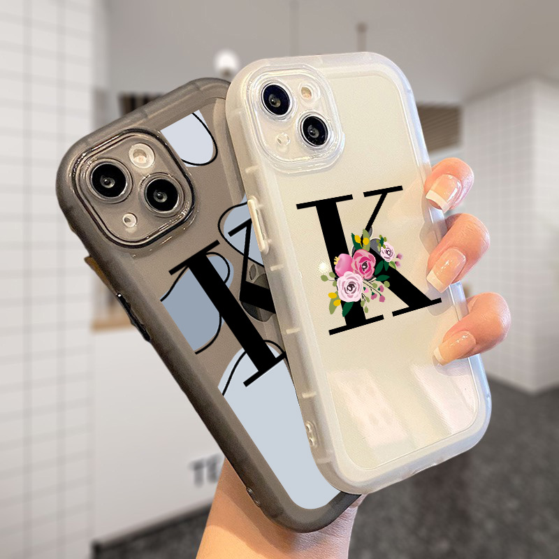 2pcs Contrast Letter K Graphic Luxury Shockproof Phone Case For IPhone 14 13 12 11 Pro Max X XR XS 7 8 Plus CPP Silicone Bumper Transparent Hard Back