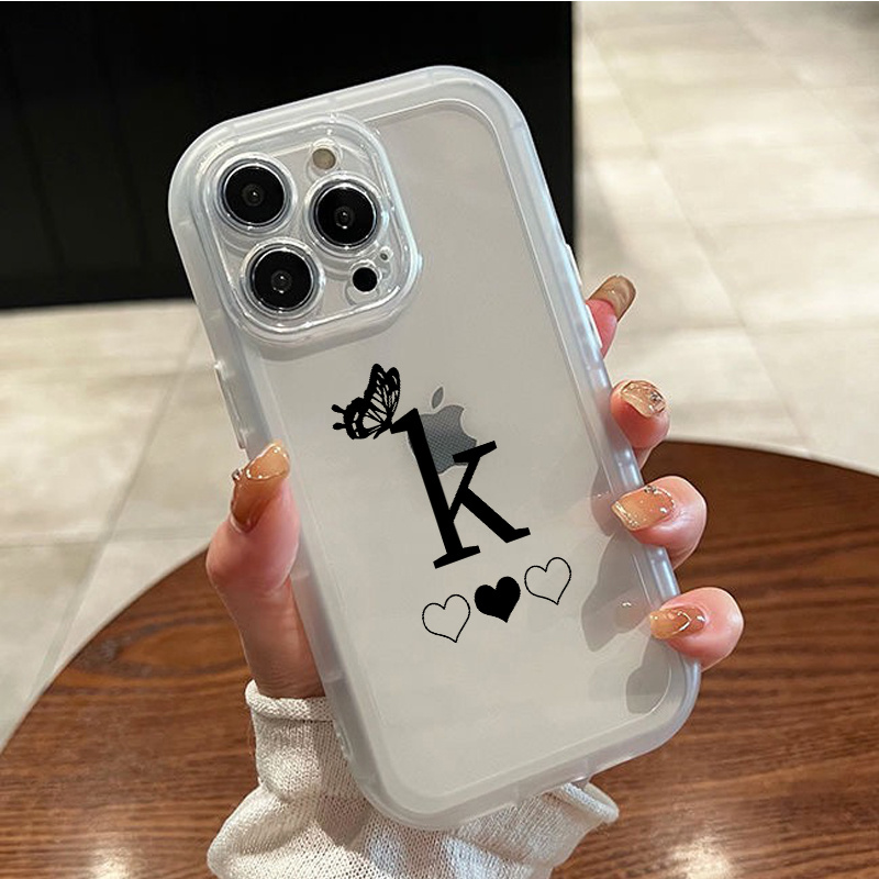 2pcs Butterfly Heart Letter K Graphic Luxury Shockproof Phone Case