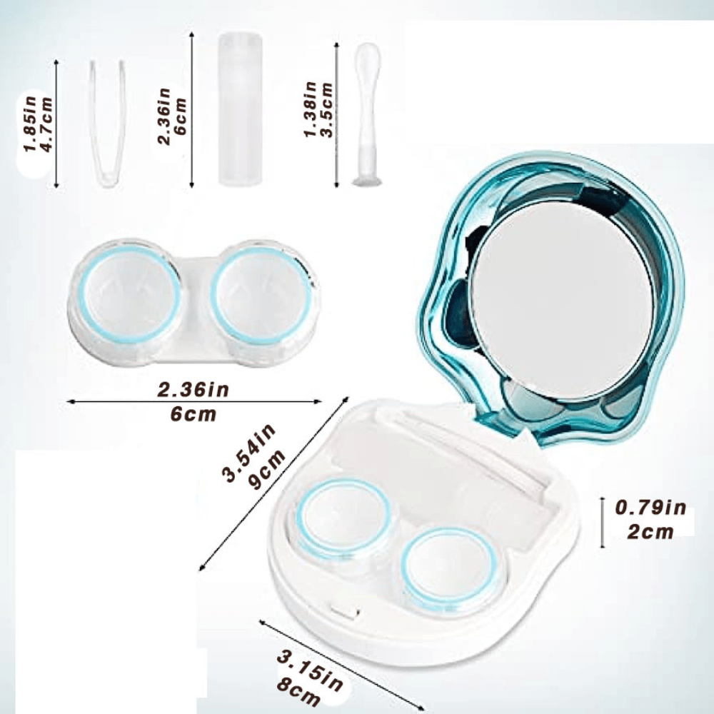 Contact Lens Case Travel Kit Contact Box Holder Soak Storage Container with  Mirror Bottle Tweezers Stick Remover Tool,Blue 