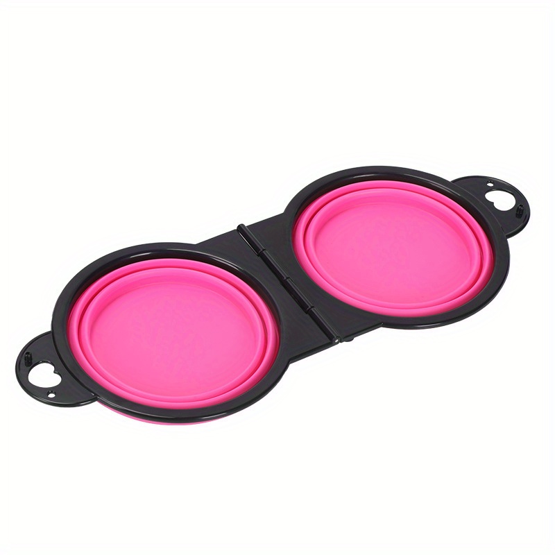 Collapsible Portable Double Pet Bowl for Food and Water, Foldable Dog Bowl for Travel and Outdoor Use, Available in Blue and Pink