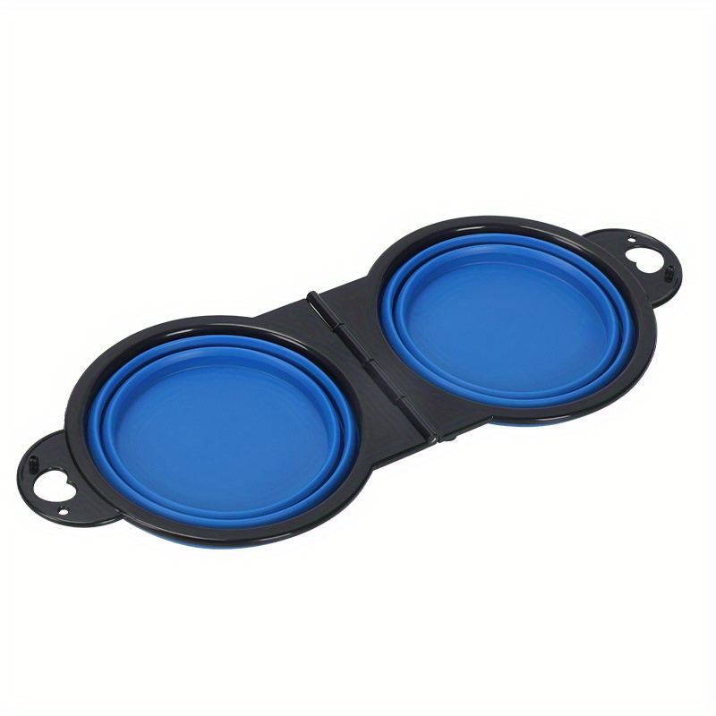 Collapsible Portable Double Pet Bowl for Food and Water, Foldable Dog Bowl for Travel and Outdoor Use, Available in Blue and Pink