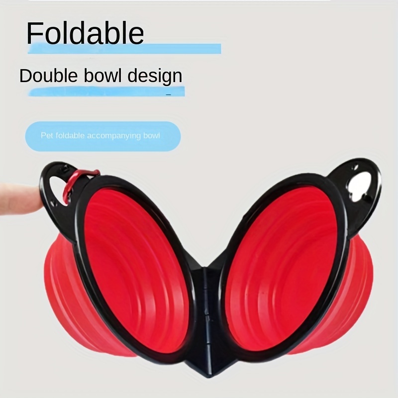 Collapsible Portable Double Pet Bowl for Food and Water, Foldable Dog Bowl for Travel and Outdoor Use, Available in Blue and Pink