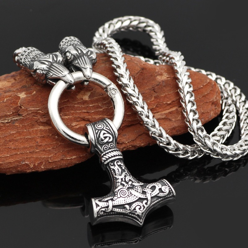 High Quality Viking Pendant Necklace And Men's Bracelet Men's Jewelry Set  60.96 Cm Mjolnir Necklace And Dragan Bracelet Necklace And Adjustable
