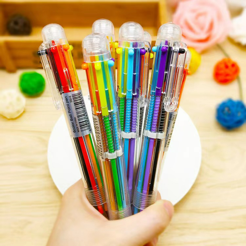 

4pcs/ 6-color Ballpoint Pen Colorful Transparent Press Rollerball Pen Doodle Marker Bullet Head Student Stationery Prize