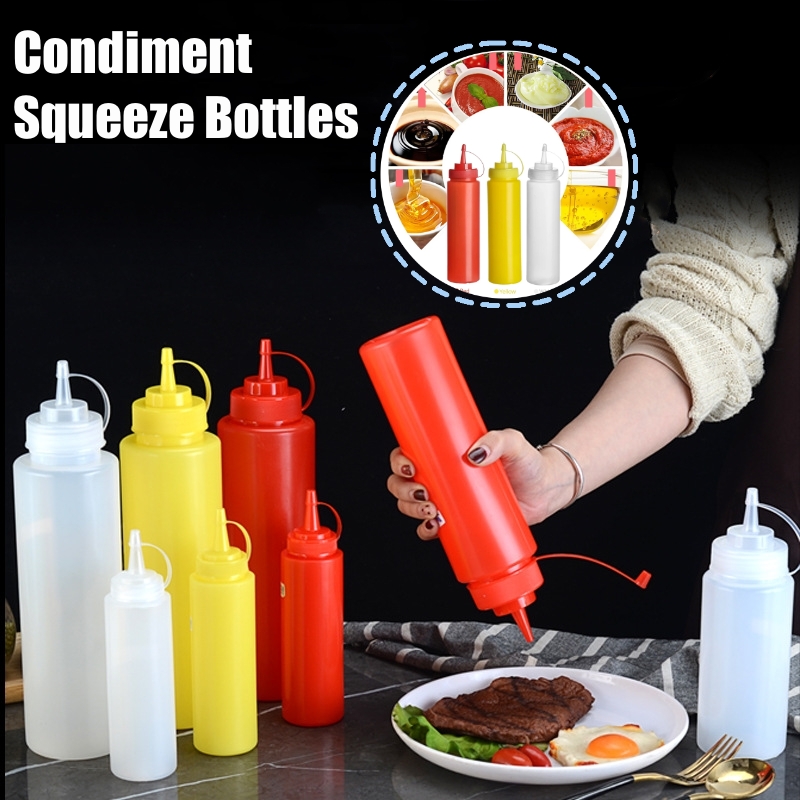 12 Pack 8oz Food Safe Squeeze Bottles Condiment Ketchup Mustard Oil Salt Squirt, White