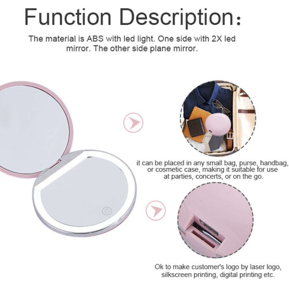 LED Vanity Mirror 2X Magnification Double Sided Foldable Makeup Mirror