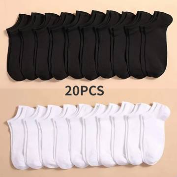 10 20pairs unisex casual plain color boat socks thin breathable comfy anti odor sweat absorbing low cut ankle socks for men women